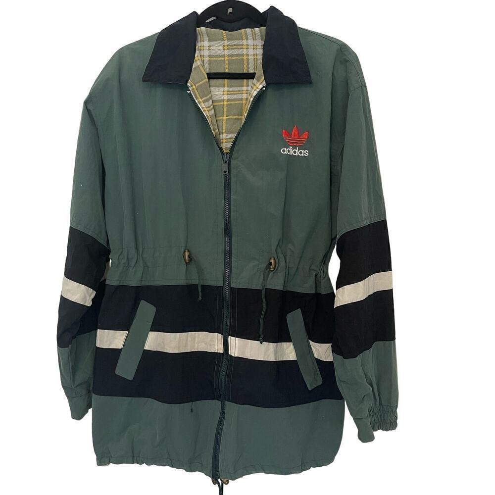 Adidas Y2K Vintage Women's Double Side Reversible Parka Raincoat Hoodie Jacket